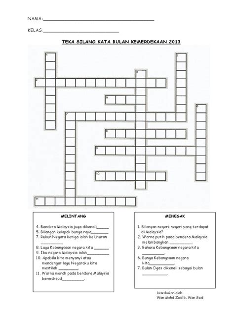 Jawapan Teka Silang Kata Kemerdekaan Image